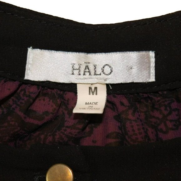 Purple Black Semi Sheer Shirt Women's Medium Blouse Blouson Career - Picture 8 of 8